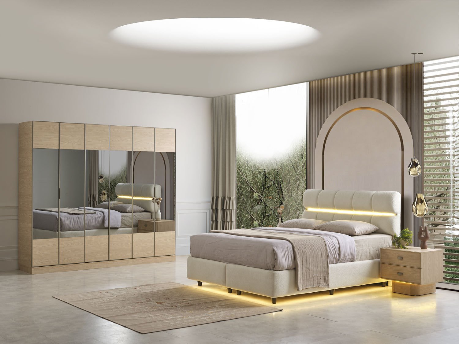 Olbia Açık Meşe Yatak Odası Takımı %100 MDF