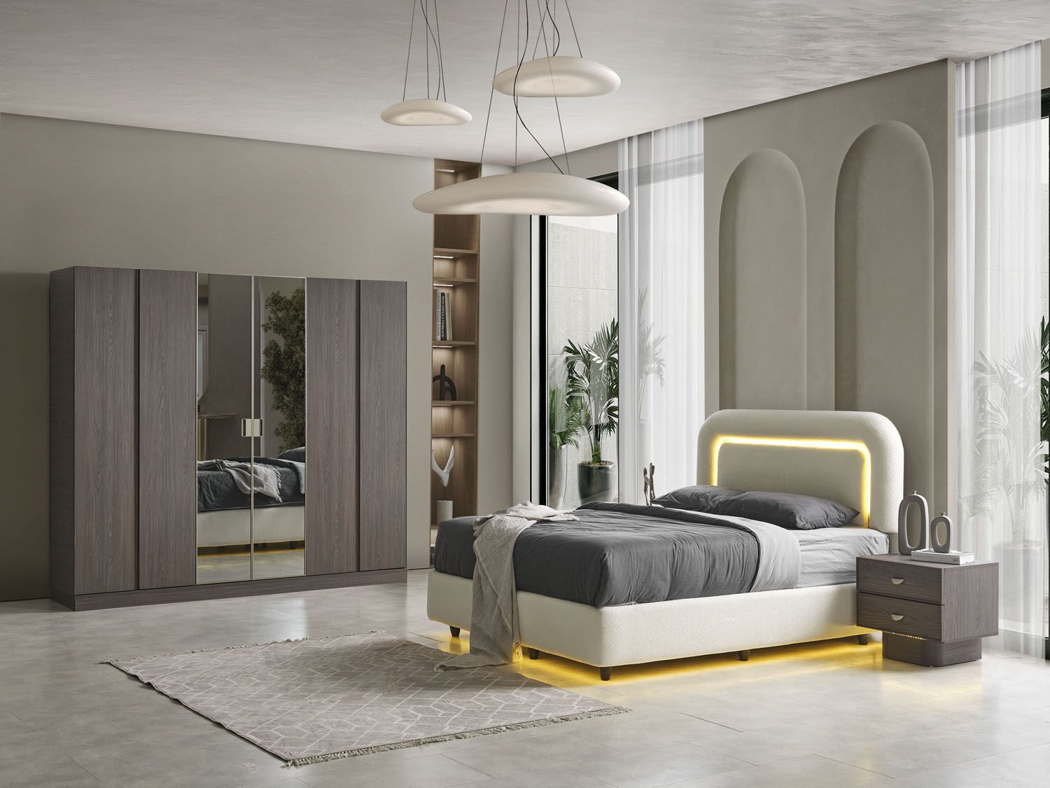 Leros Koyu Ceviz Yatak Odası Takımı %100 MDF