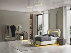 Leros Koyu Ceviz Yatak Odası Takımı %100 MDF