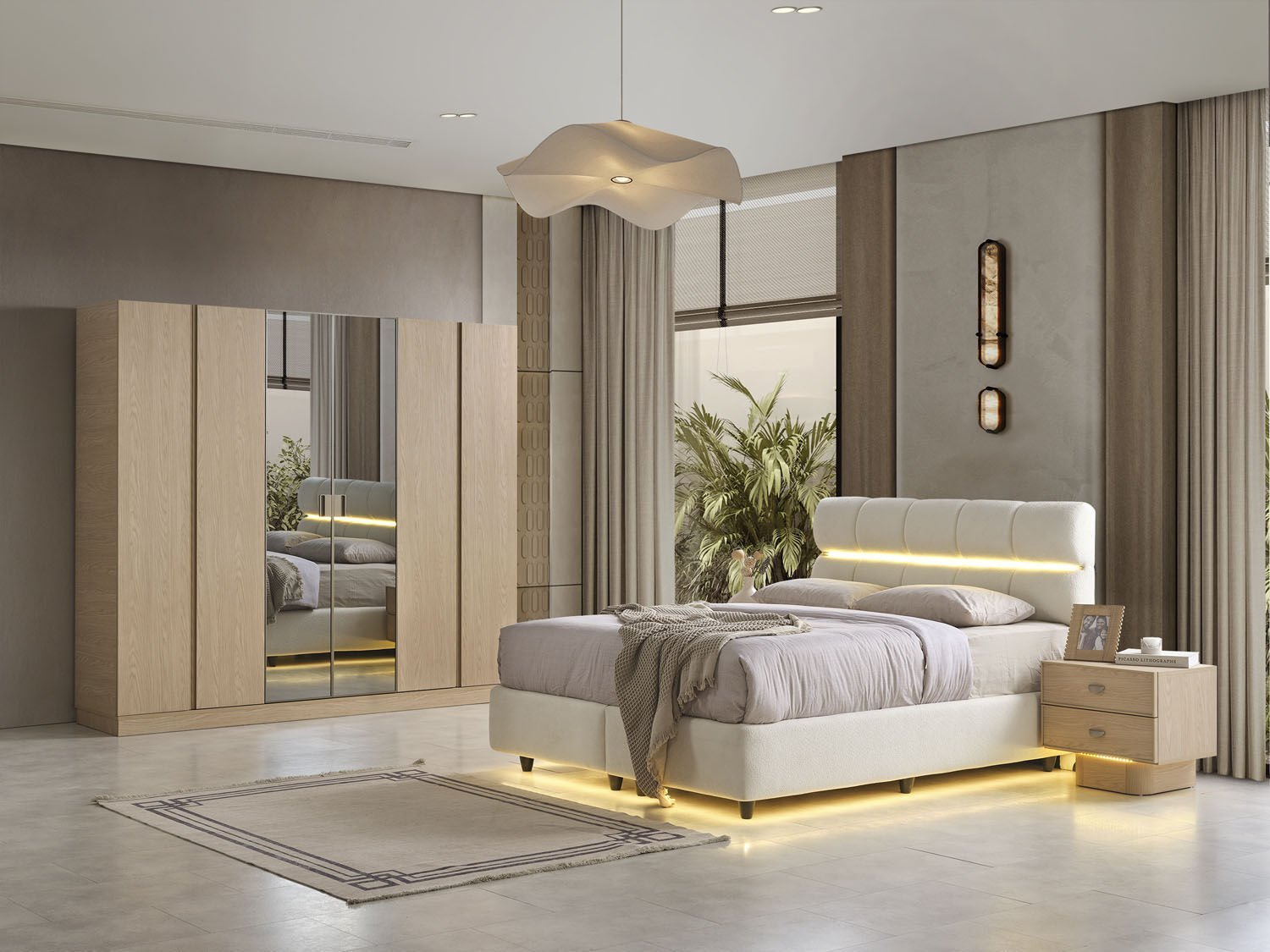 Leros Açık Meşe Yatak Odası Takımı %100 MDF