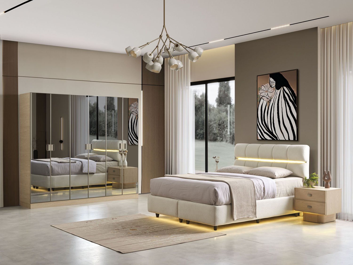 Münich Açık Meşe Yatak Odası Takımı %100 MDF
