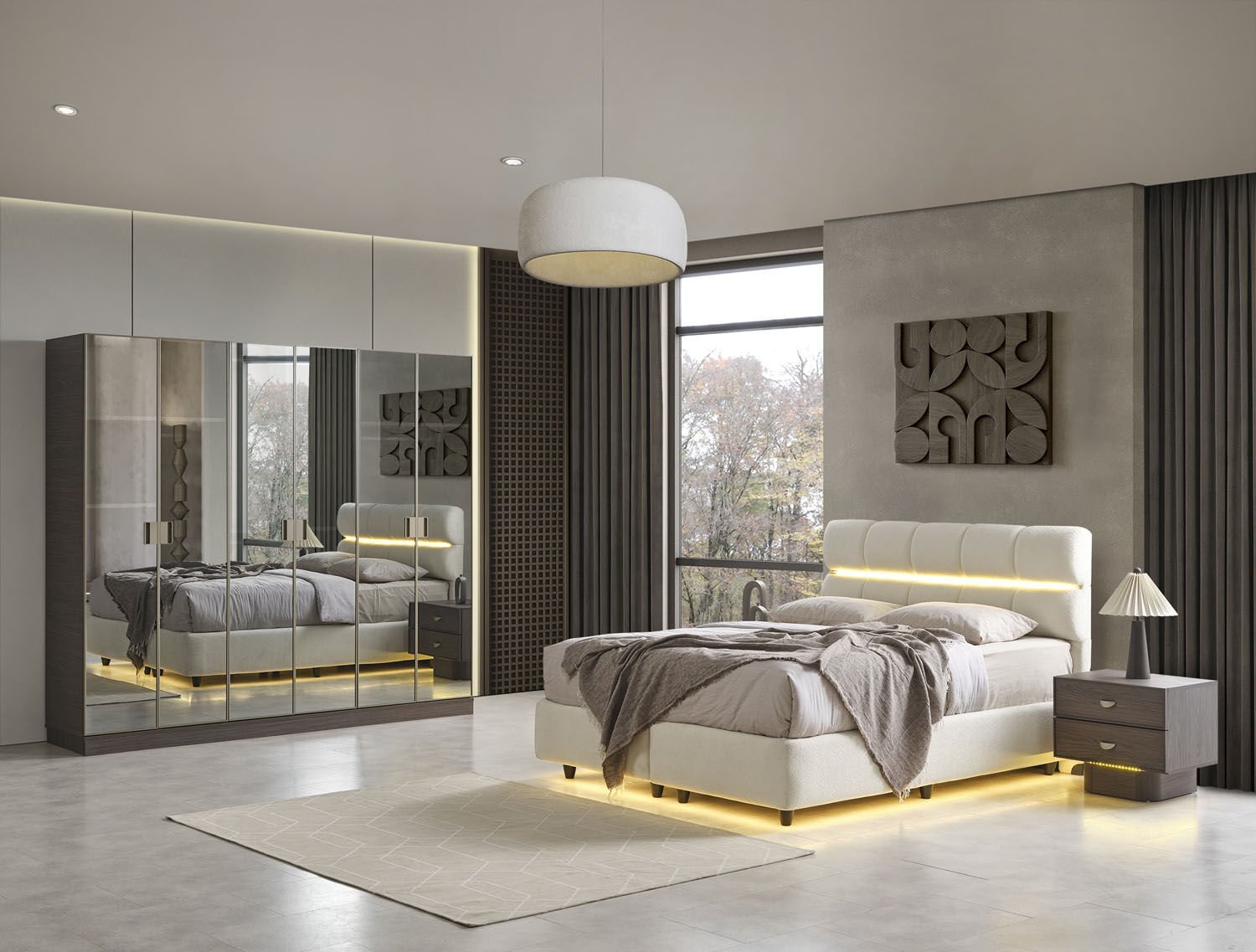 Münich Koyu Ceviz Yatak Odası Takımı %100 MDF
